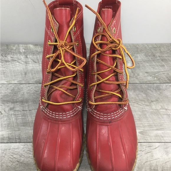 L.L. Bean Womens Red Leather Rain Duck Rubber Sherpa Lined Boots Made in USA 8 - Picture 4 of 11